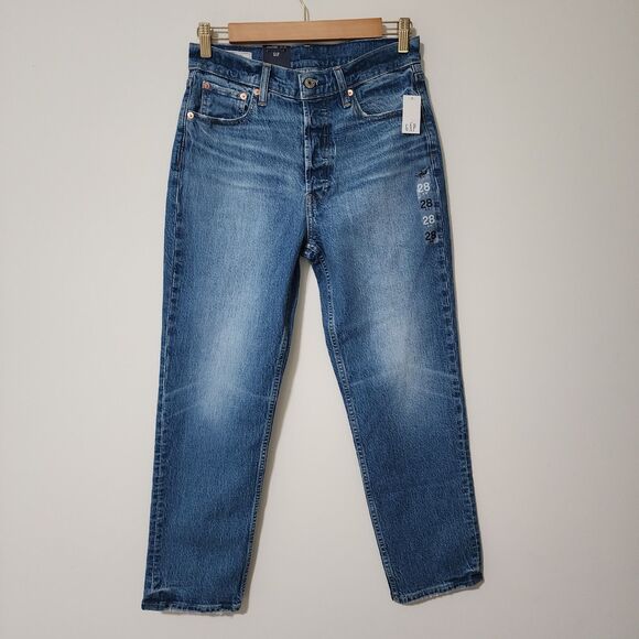Gap Denim - NWT GAP Womens Cheeky Straight High Rise Jeans Blue Button Fly Size 28/6R